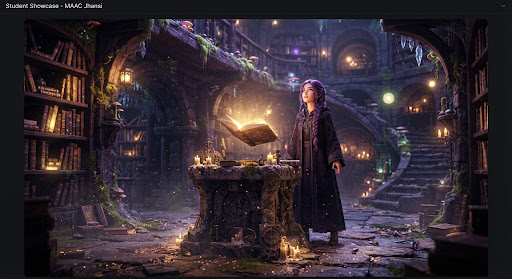 3D magical library environment render