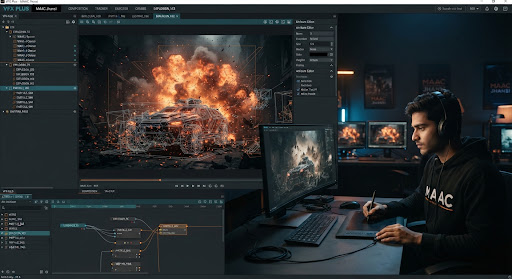 Explosion VFX breakdown with particle simulation